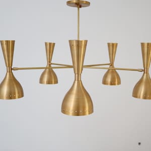 Mid Century Brass Chandelier Retro Gold Ceiling Light Fixture | Modern Home Lighting Decor