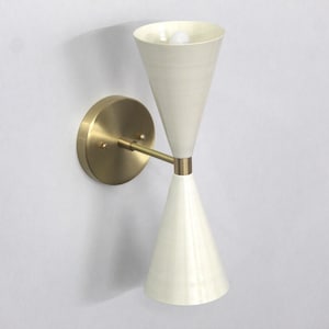 Handcrafted Brass Wall Lamp Mid Century Elegant With Cream Shade