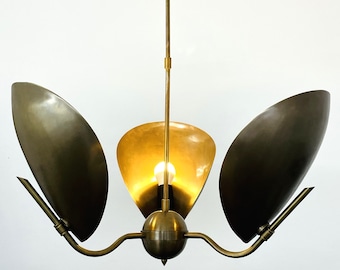 Elegant Modern Brass Curved shaped 3 Arm Chandelier