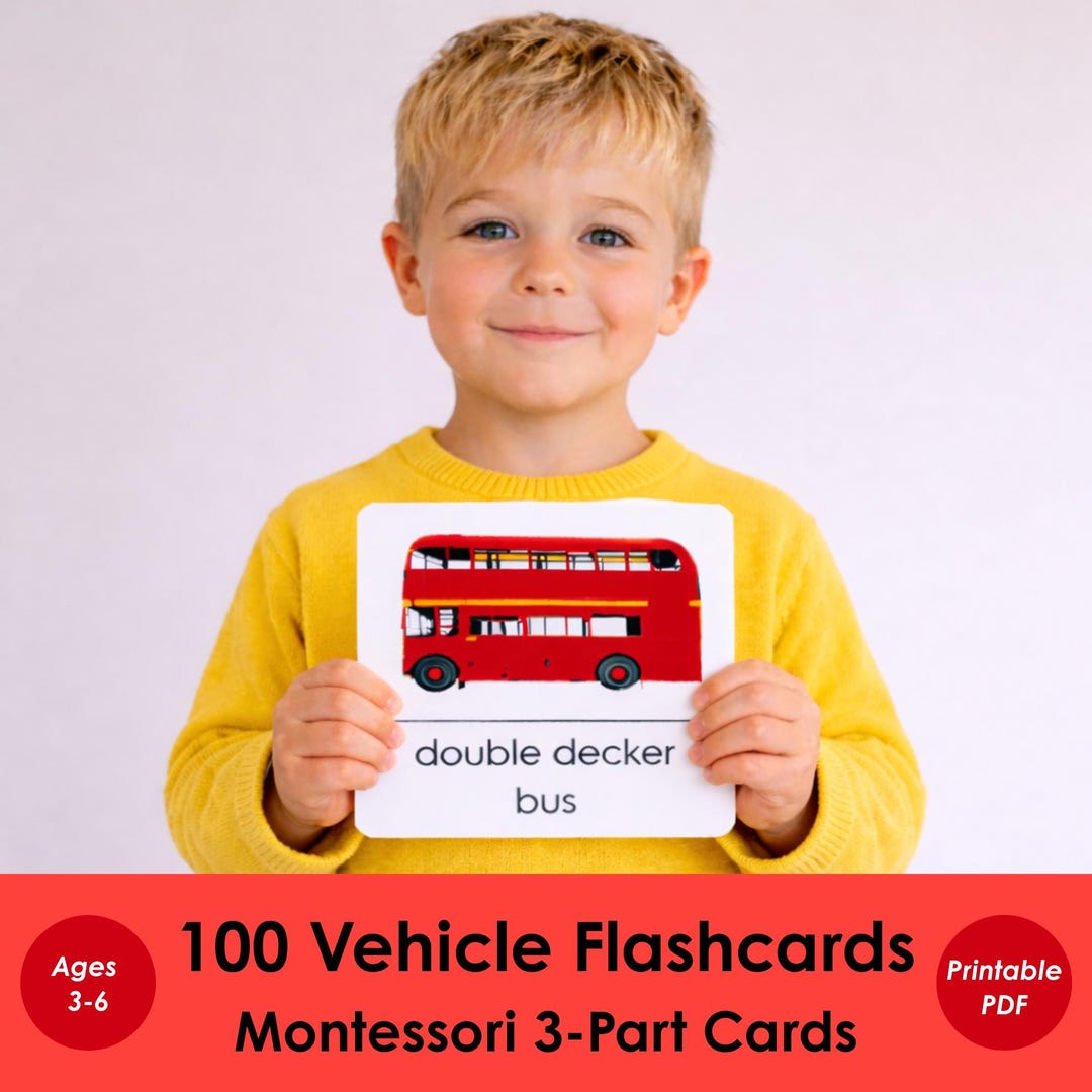 100 Vehicle Flashcards Printable | Montessori 3-part Cards ...