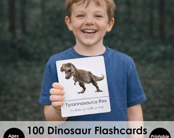 100 Dinosaur Flashcards Printable for Kids | Montessori 3-Part Cards | Dinosaur Learning Cards | Preschool Dinosaur Activity | Nature Study
