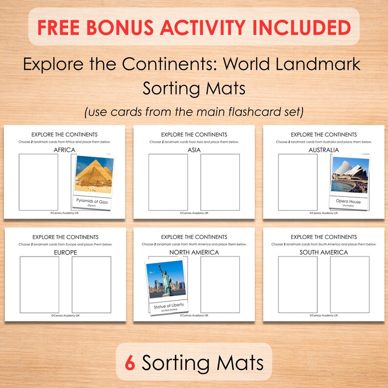 100 World Landmarks Flashcards for Kids, Montessori Geography Cards ...