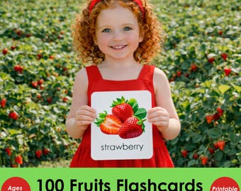 100 Fruits Flashcards for Kids, Montessori 3 Part Cards, Real Photo Fruit Cards, Preschool Learning Activity, Toddler Matching Printable PDF