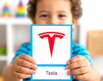 Tarjetas didácticas con logotipos de mi primer coche, tarjetas imprimibles para niños pequeños, actividades con temática de coches, materiales de aprendizaje preescolar, descarga digital Montessori.