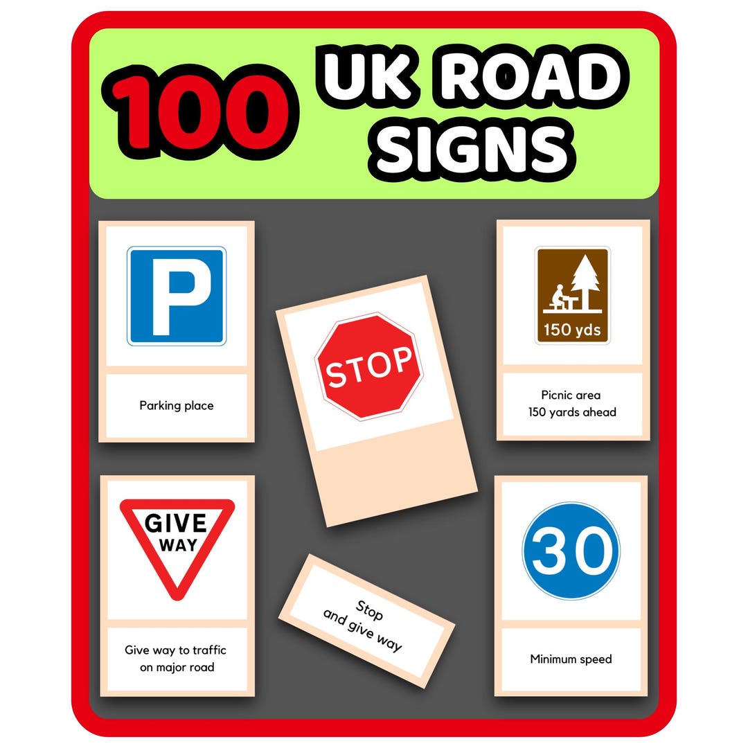 100 Road Signs - Traffic 3-part Flashcards | Driving Test Theory Exam ...