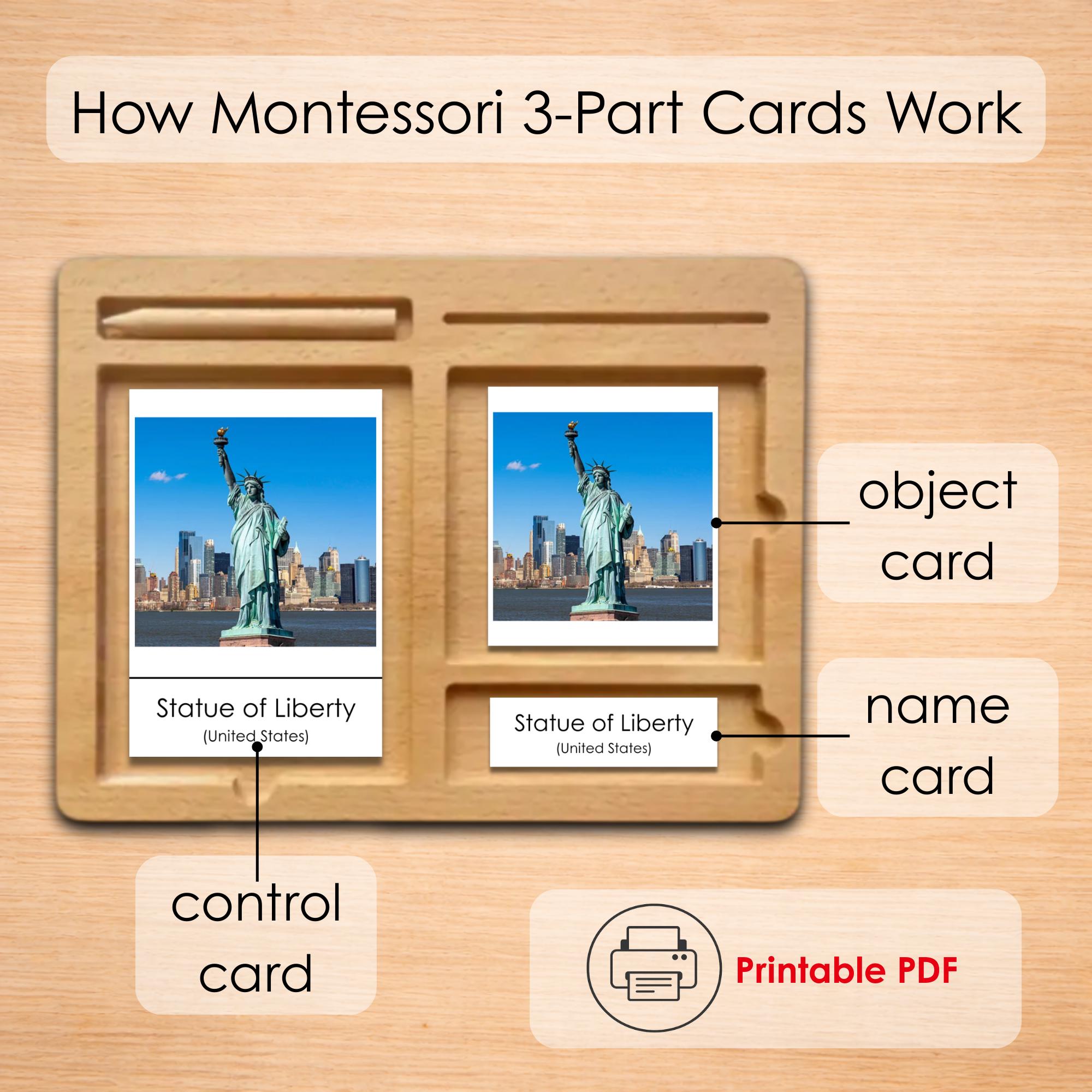 100 World Landmarks Flashcards for Kids, Montessori Geography Cards ...