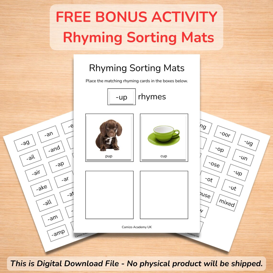 Rhyming Words Matching Cards Printable | Preschool Phonics Activity ...