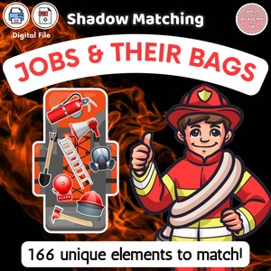 Trabajos y sus bolsas / Juego de simulación imprimible / Emparejamiento de sombras / Hoja de trabajo educativa para niños / Actividad / Profesiones / Ayudantes comunitarios / Reino Unido