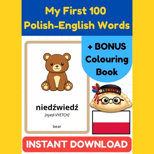 Polish English Flashcards for Toddlers | My First 100 Polish Words with Phonetic Guides | Bilingual Kids | Learn Polish | Digital Download