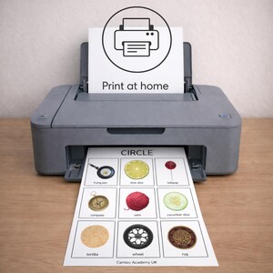 Printable Montessori shape sorting activity. Instant digital download PDF with real photo object cards for preschool shape recognition learning.