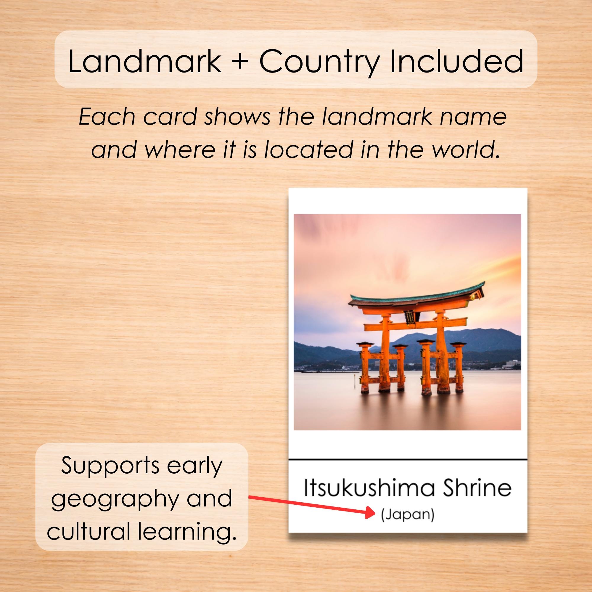 100 World Landmarks Flashcards for Kids, Montessori Geography Cards ...