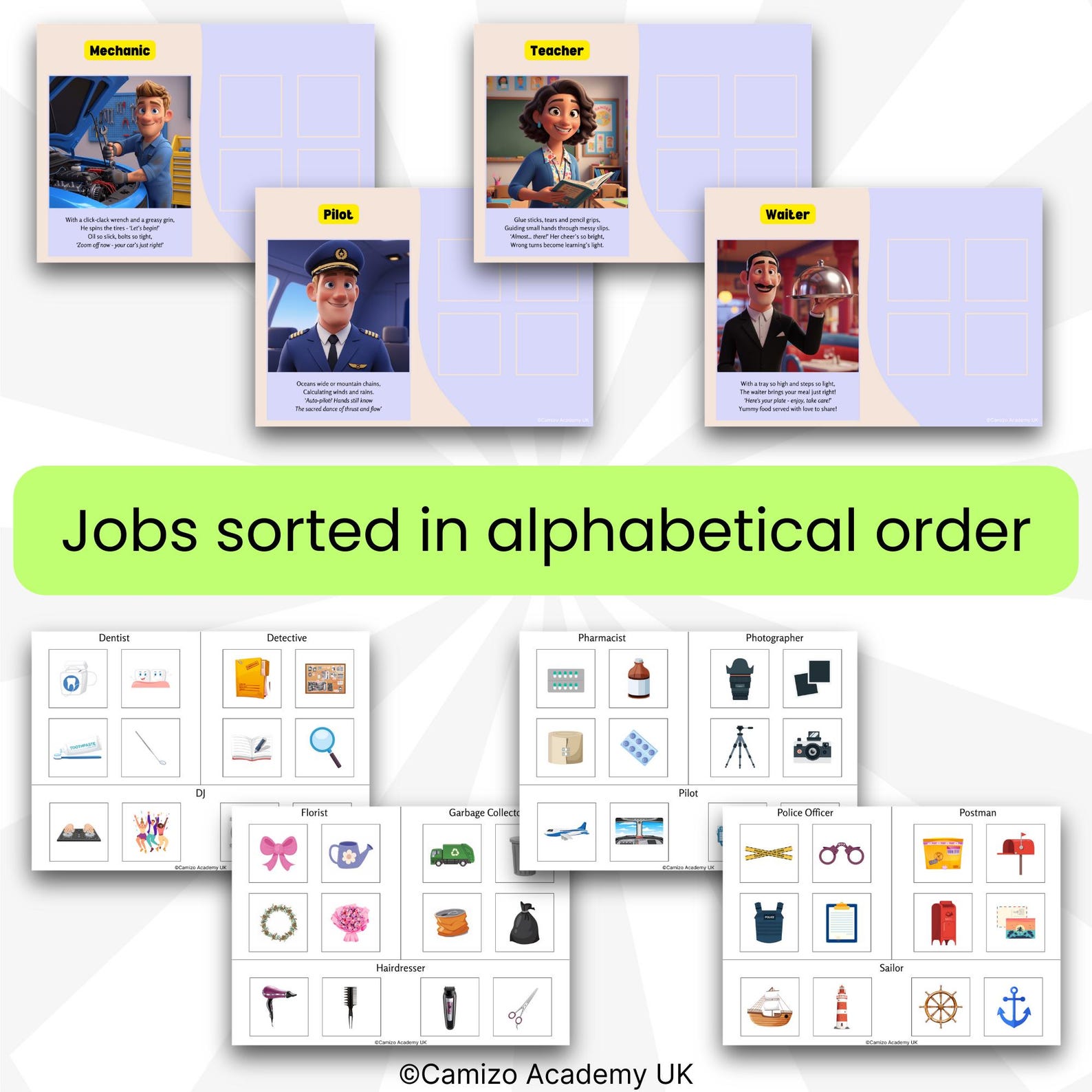 50 Community Helpers Sorting Mat, Preschool Printable Toddler Activity ...