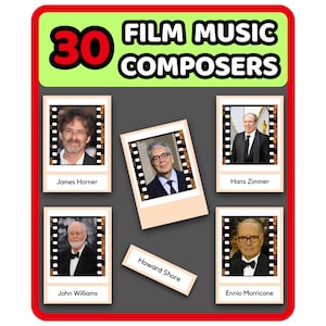 30 berühmte Filmmusik Komponisten - 3-teilige Karteikarten | Homeschool Eltern | Bilder Karteikarten | Filme Kino Soundtrack Lieder | Großbritanien