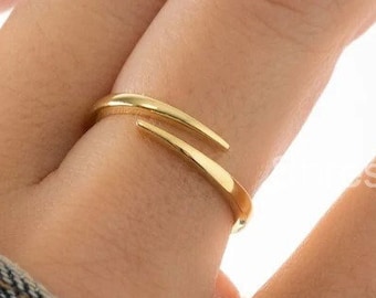 14K Dainty Ring, Minimalist Ring, Stacking Ring, Gold Ring, Sterling Silver Ring, Snake Ring, Spiral Ring, Gift for Her, Adjustable Ring
