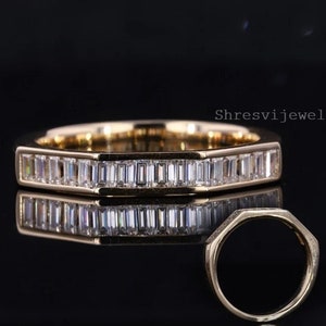 Baguette Cut Moissanite Ring, Eternity Ring Baguette Diamond Wedding Band Channel Set Stacking Band Matching Band Ring, 925 Silver /14K Gold