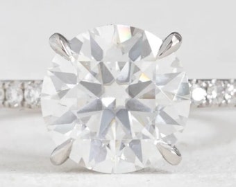 Vintage Hidden Halo Moissanite Ladies Ring, Anniversary Gift, 1.25CT Round 7mm Lab Diamond Wedding Ring, Simulated Diamond Engagement Ring