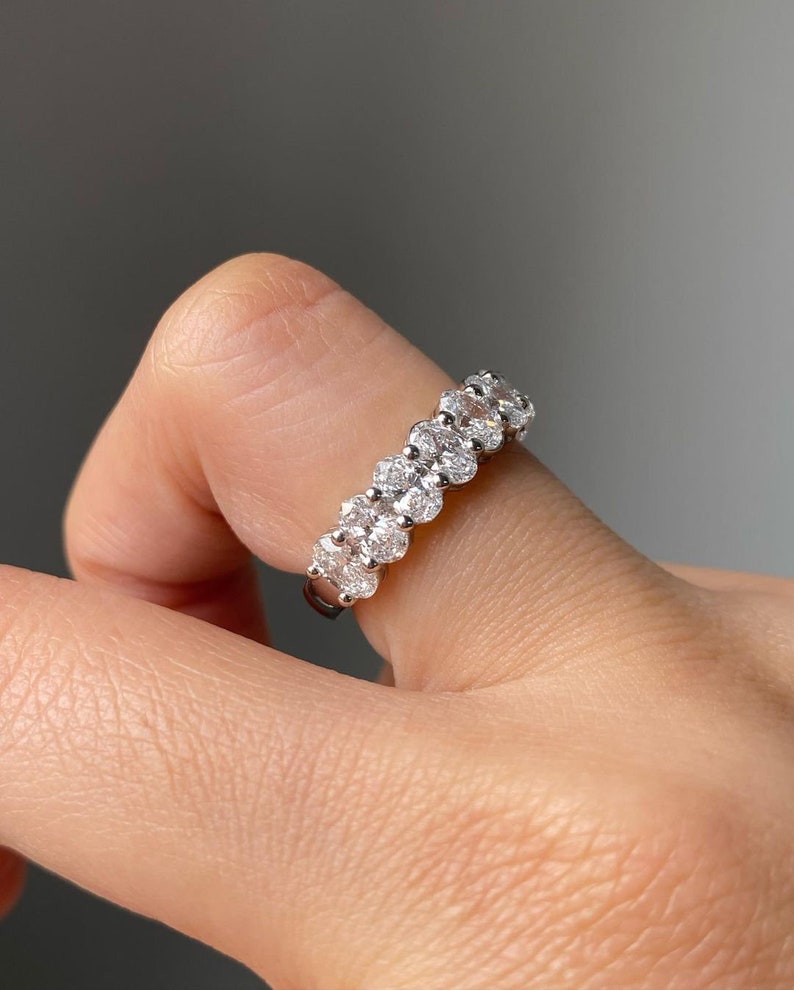 Oval Cut Moissanite Half Eternity Band, 14K Yellow Gold Moissanite ...
