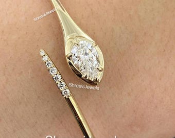 1 CT Pear Cut Moissanite Diamond Bangle, 18KT Gold Wedding Bangle, E colour VVS2 clarity Diamond, Luxury Ethical Diamonds Bracelet For Gifts
