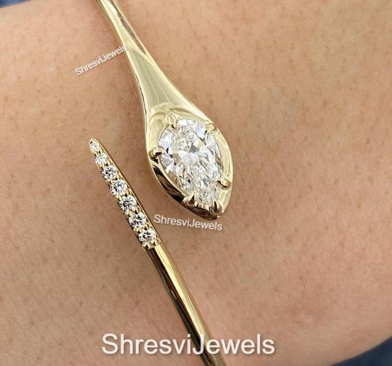 1 CT Pear Cut Moissanite Diamond Bangle, 18KT Gold Wedding Bangle, E colour VVS2 clarity Diamond, Luxury Ethical Diamonds Bracelet For Gifts