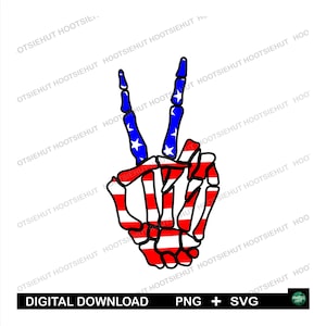 Patriottische vrede skelet Hand teken PNG sublimatie ontwerp, Onafhankelijkheidsdag SVG, 4e vierde juli SVG, Cricut gesneden bestand