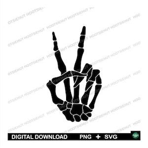 Scheletro Segno di pace SVG, Scheletro Pace Mano Svg, Scheletro Pace Svg, Scheletro Segno di pace File di taglio, Cricut, Silhouette, Png, Svg