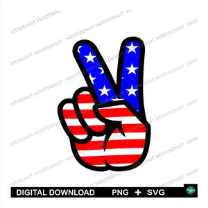 Patriottische vrede hand teken PNG SVG, sublimatie ontwerp, Independence Day SVG, 4e vierde juli, Cricut cut-bestand, digitale download
