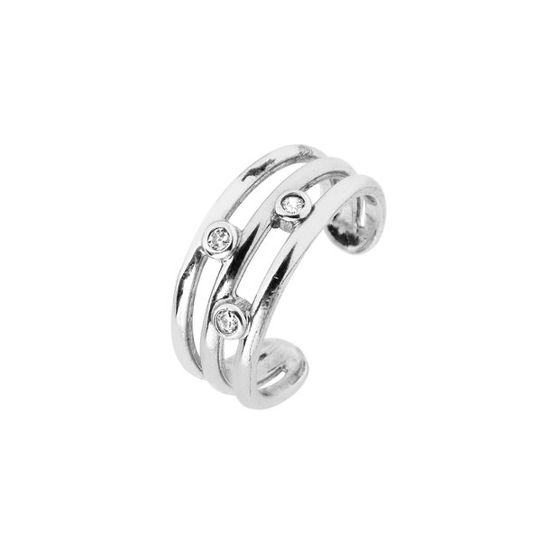 Silver Triple Row Scattered CZ Toe Ring For Women,  925 Sterling Silver Body Jewelry - Silver Toe Rings