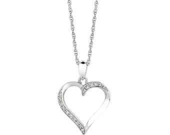 925 Sterling Silver Diamond Accent .05ct Heart Necklace For Women, Lobster Clasp, Gift For Her.