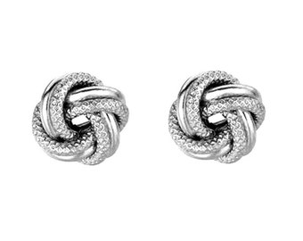 925 Sterling Silver Mini Textured & Polished Love Knot Earring Pushback for Women 7mm