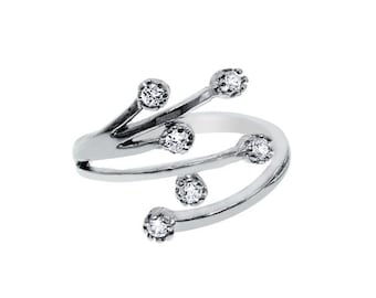 925 Sterling Silver CZ Scattered Bypass Adjustable Ring or Toe Ring For Women