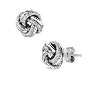 925 Sterling Silver Mini Textured & Polished Love Knot Earring Pushback for Women 7mm image 2