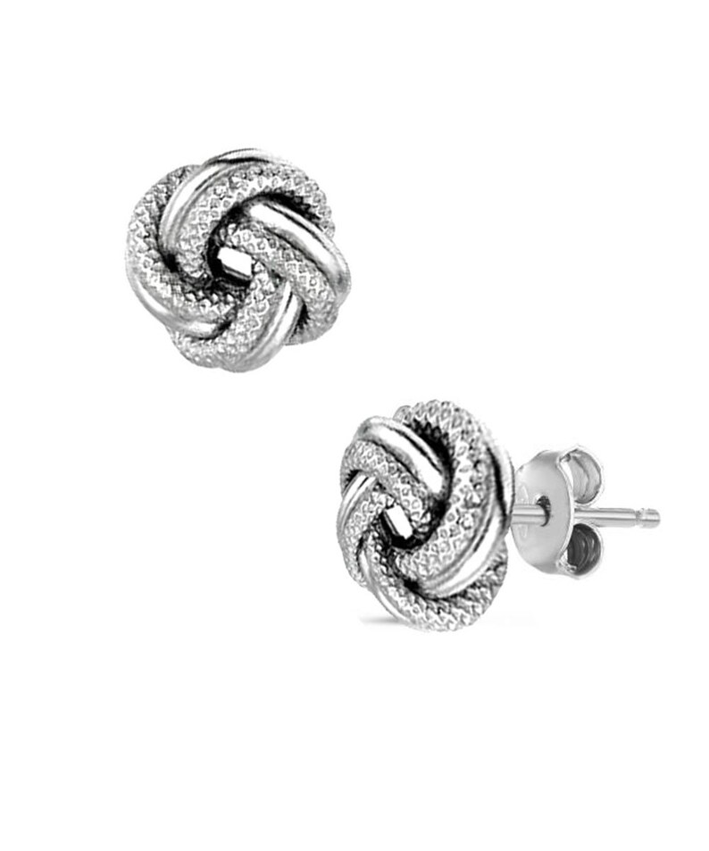 925 Sterling Silver Mini Textured & Polished Love Knot Earring Pushback for Women 7mm image 2