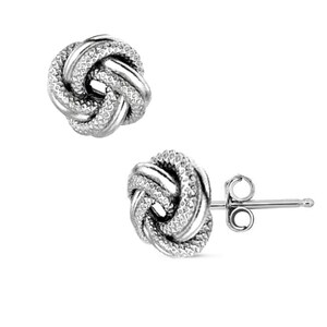 925 Sterling Silver Mini Textured & Polished Love Knot Earring Pushback for Women 7mm image 3