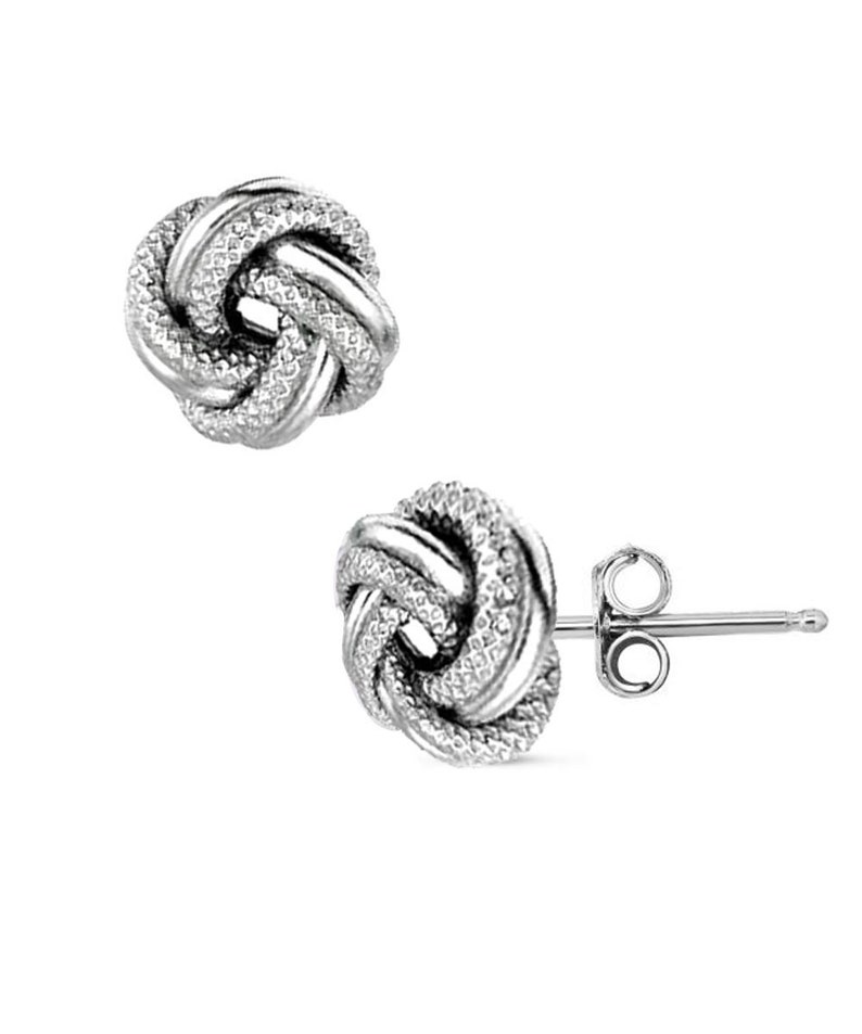 925 Sterling Silver Mini Textured & Polished Love Knot Earring Pushback for Women 7mm image 3