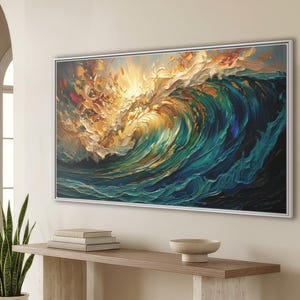 Ocean Waves Large Canvas Print, Abstract Beach Wall Art, Coastal Décor