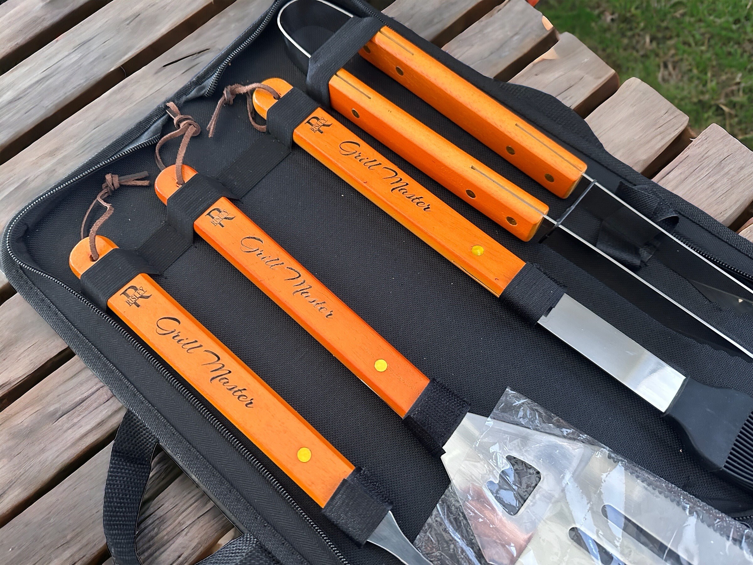 Personalized Grilling Tool Set, BBQ Accessories, Wooded Barbecue Tools ...