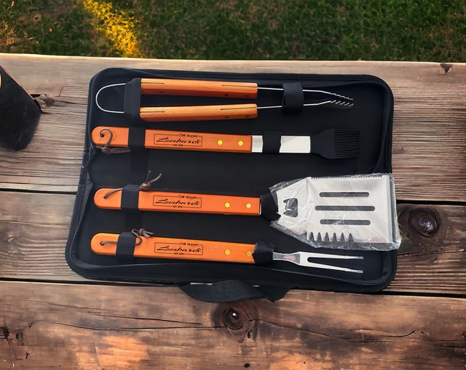 Personalized Grilling Tool Set, BBQ Accessories, Wooded Barbecue Tools, Engraved Grill Utensil, BBQ Spatula, Personalized BBQ, Dad Gift Idea