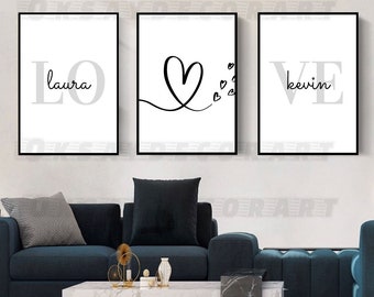 Personalized Couple Name Love Set Of 3 Canvas Wall Art, Couple Name Wall Art Printable, Couple Gift Printable, Bedroom Wall Art