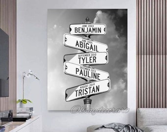 Personalized Name Vintage Street Sign Canvas Wall Art, Custom Name Intersection Sign Wall art, Best Gift For Сouple