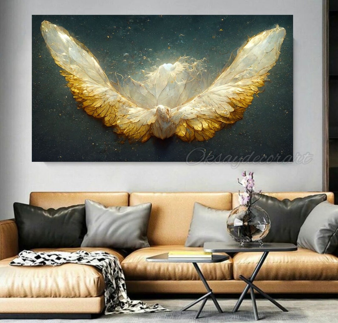 Angel Wings Canvas Wall Art, Angel Canvas Art, Gold Wings Canvas Wall