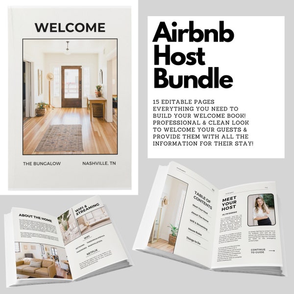 Modello di libro di benvenuto di Airbnb, modello di guida per il manuale dell'host della casa, modello Canva per immobili, modello per case vacanze, libro degli ospiti VRBO