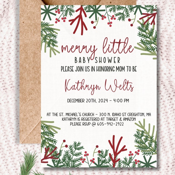 A Merry Little Baby Shower Invitation Set Christmas Baby Shower Invite Pack Winter Holiday Gender neutral Editable Printable Download Snow