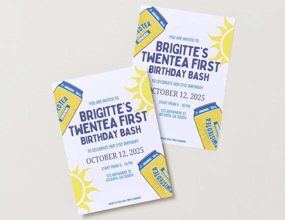 Twisted Tea Birthday Invitation: Twentea Party Theme (5x7 Digital