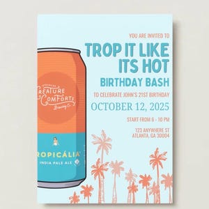 Tropische verjaardag, zomerverjaardagsuitnodiging, feestuitnodiging bierthema (digitale download)