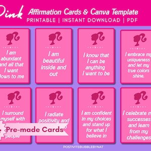 24 rosa Affirmationskarten zum Ausdrucken mit bearbeitbarem Canva-Vorlagenlink | Affirmationen für Kinder | Affirmationsstation „Ich bin genug“ PDF
