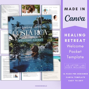 Paquete de bienvenida al retiro de curación / Plantilla Canva totalmente personalizable y editable / Kit de bienvenida para invitados / Libro de retiro de bienestar de yoga Carta de EE. UU. A4