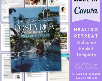 Healing Retreat Welcome Packet | Fully Customizable & Editable Canva Template | Guest Welcome Kit | Yoga Wellness Retreat Book US Letter A4