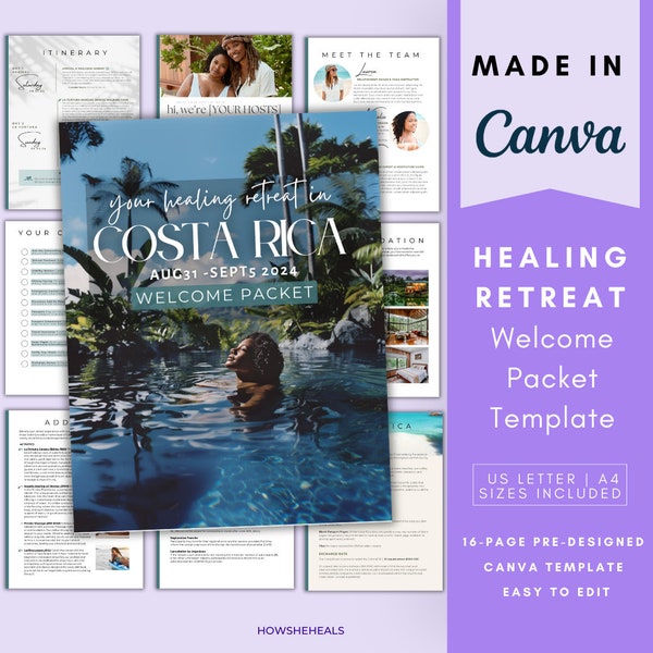 Healing Retreat Welcome Packet | Fully Customizable & Editable Canva Template | Guest Welcome Kit | Yoga Wellness Retreat Book US Letter A4