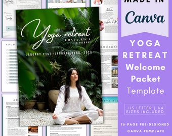 Yoga Retreat Welcome Packet | Fully Customizable & Editable Canva Template | Guest Welcome Kit | Yoga Wellness Retreat Book US Letter A4