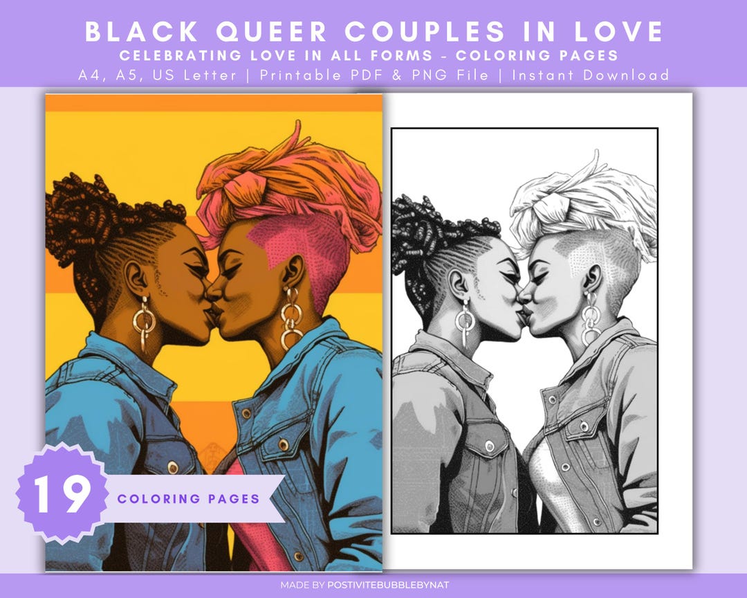 Queer Black Love Coloring Pages | LGBT Pride Printable Download | Adult ...